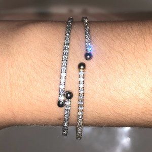 Yellow Gold and Silver Thin Diamond Bangles